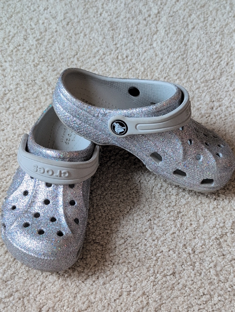 Crocs Kids' Classic Glitter Clog - Silver Size 12